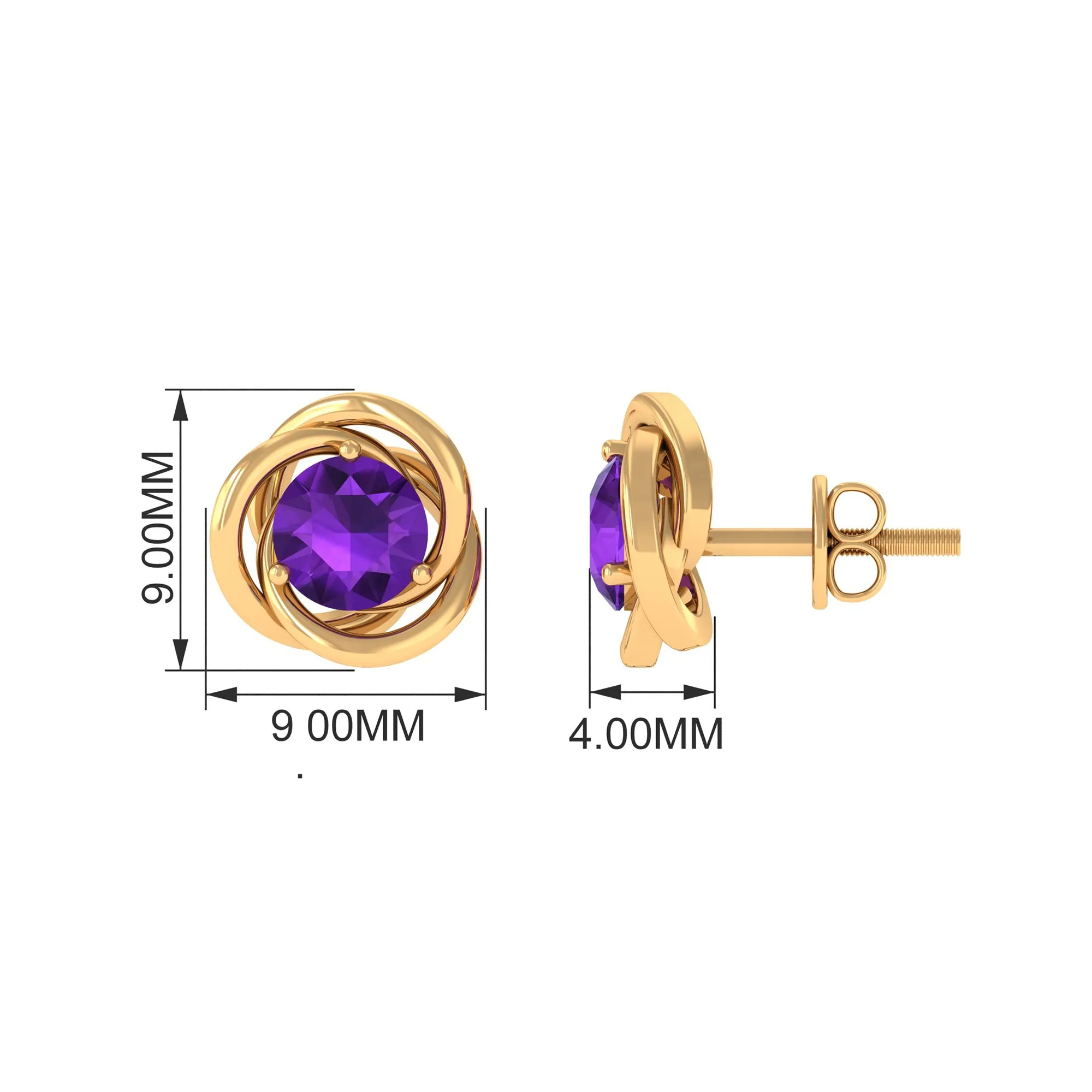 Natural Amethyst Solitaire Swirl Stud Earrings