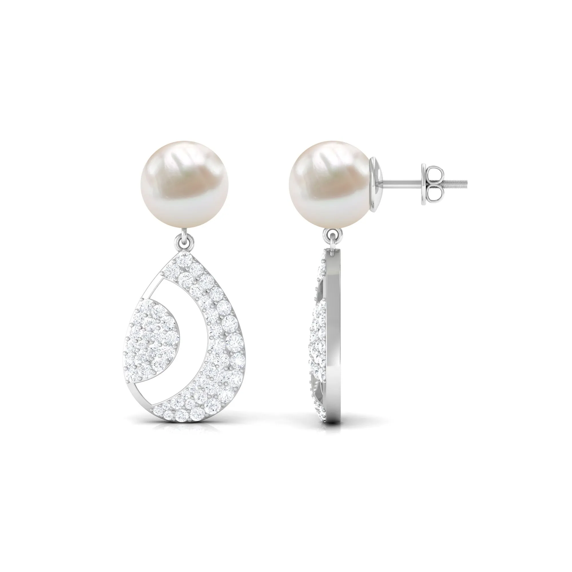 Natural Freshwater Pearl and Moissanite Drop Earrings