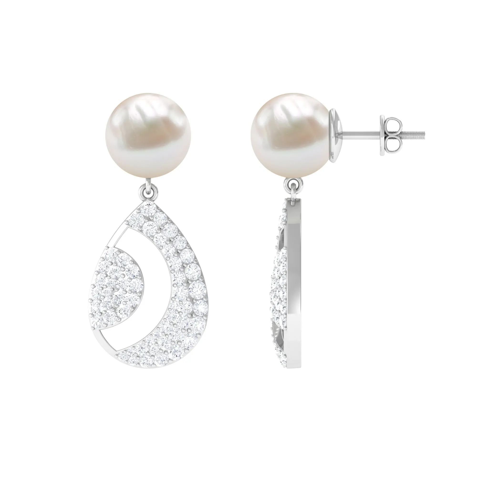 Natural Freshwater Pearl and Moissanite Drop Earrings