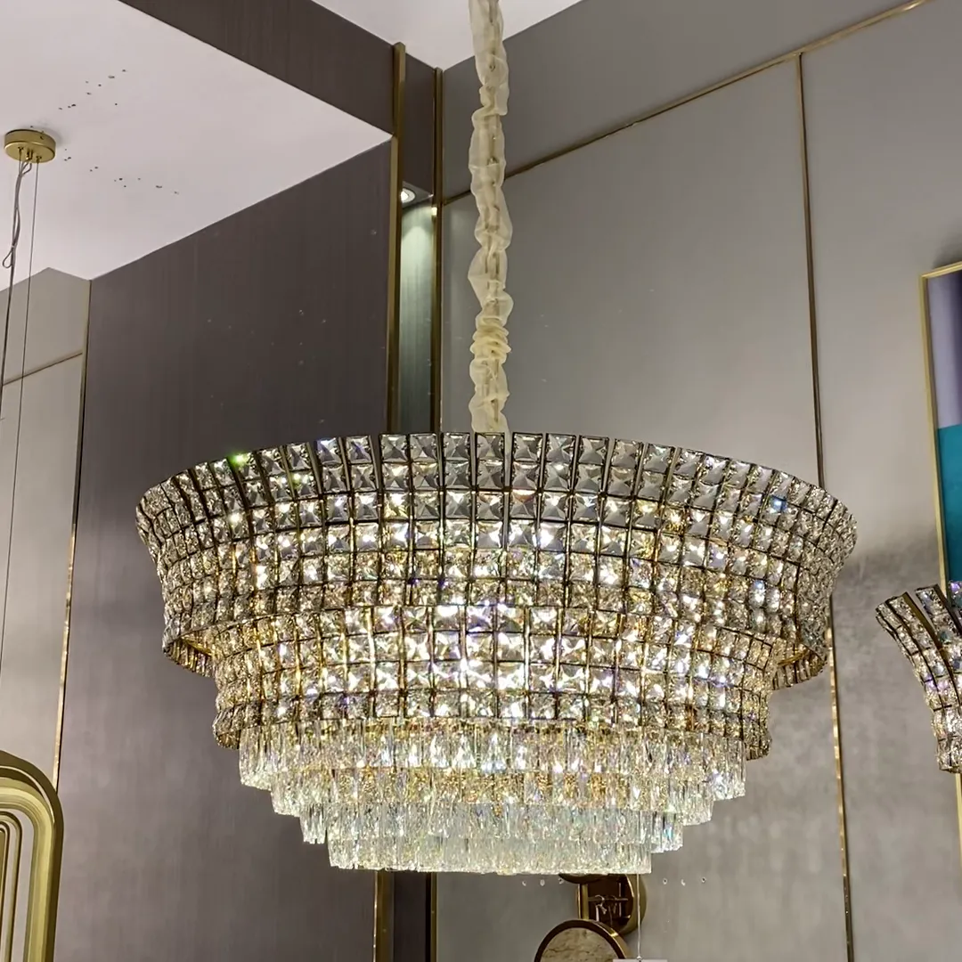 New Luxury Creative Multi-tiered Crystal Chandelier in Champagne Gold Finish for Living/Dining Room/Staircase/Foyer