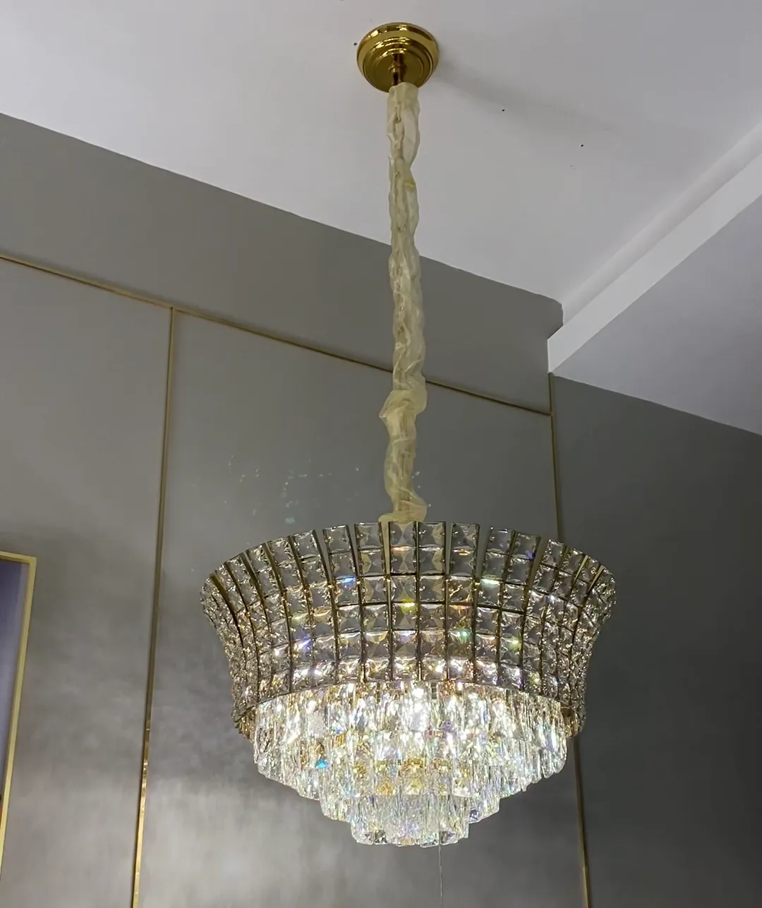 New Luxury Creative Multi-tiered Crystal Chandelier in Champagne Gold Finish for Living/Dining Room/Staircase/Foyer