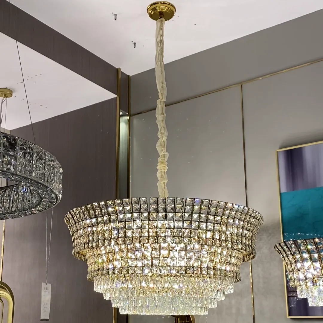 New Luxury Creative Multi-tiered Crystal Chandelier in Champagne Gold Finish for Living/Dining Room/Staircase/Foyer