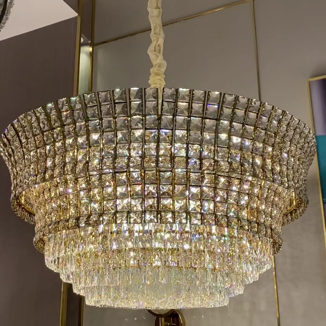 New Luxury Creative Multi-tiered Crystal Chandelier in Champagne Gold Finish for Living/Dining Room/Staircase/Foyer