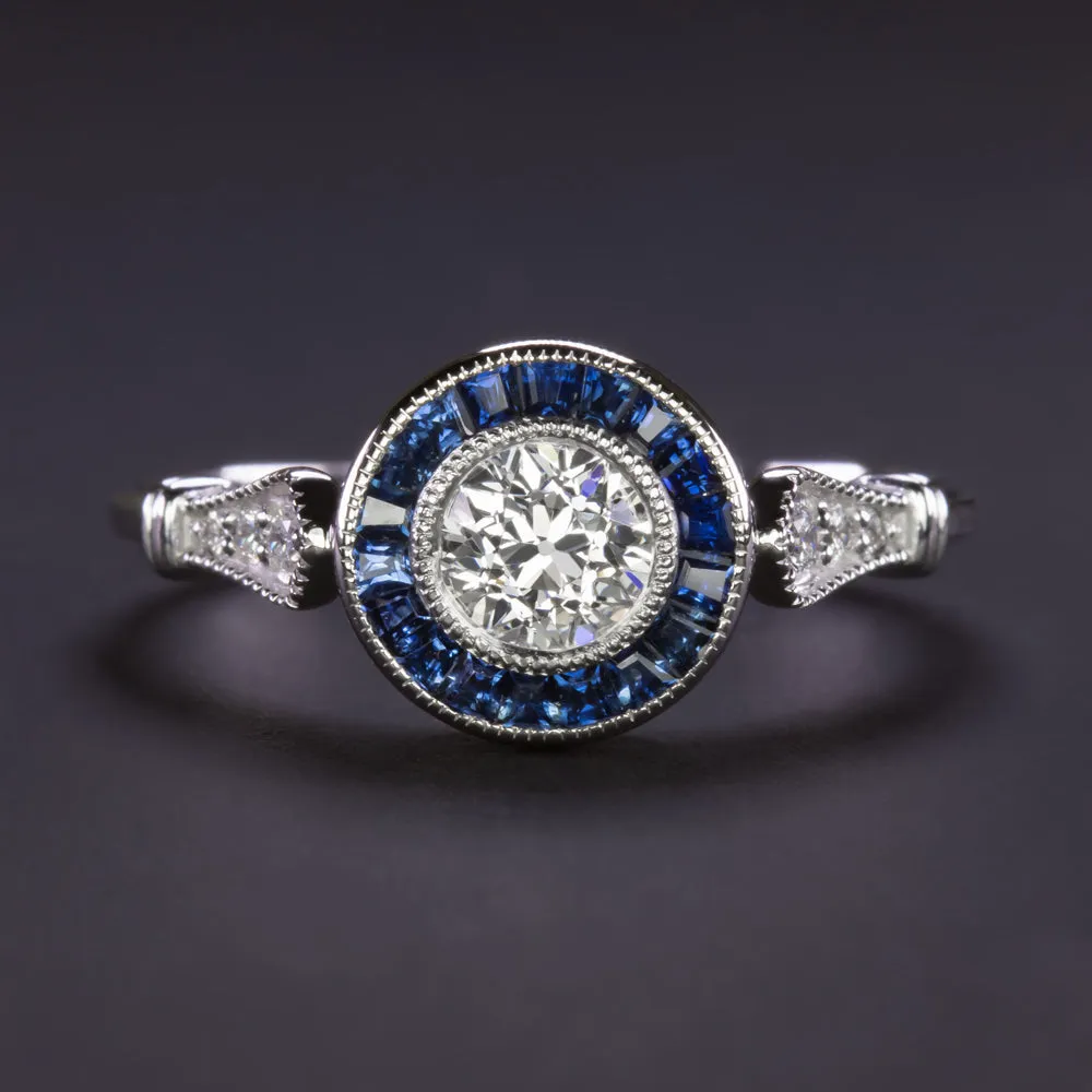 OLD EUROPEAN CUT DIAMOND SAPPHIRE ENGAGEMENT RING ART DECO VINTAGE STYLE TARGET