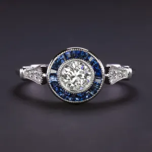 OLD EUROPEAN CUT DIAMOND SAPPHIRE ENGAGEMENT RING ART DECO VINTAGE STYLE TARGET