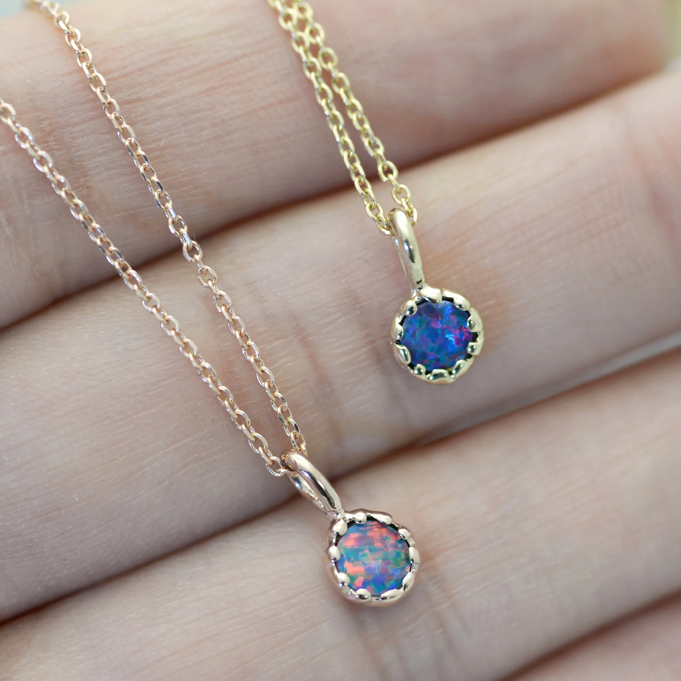 Opal mud Necklace (5mm round/ doublet opal) - 14K/18K Gold