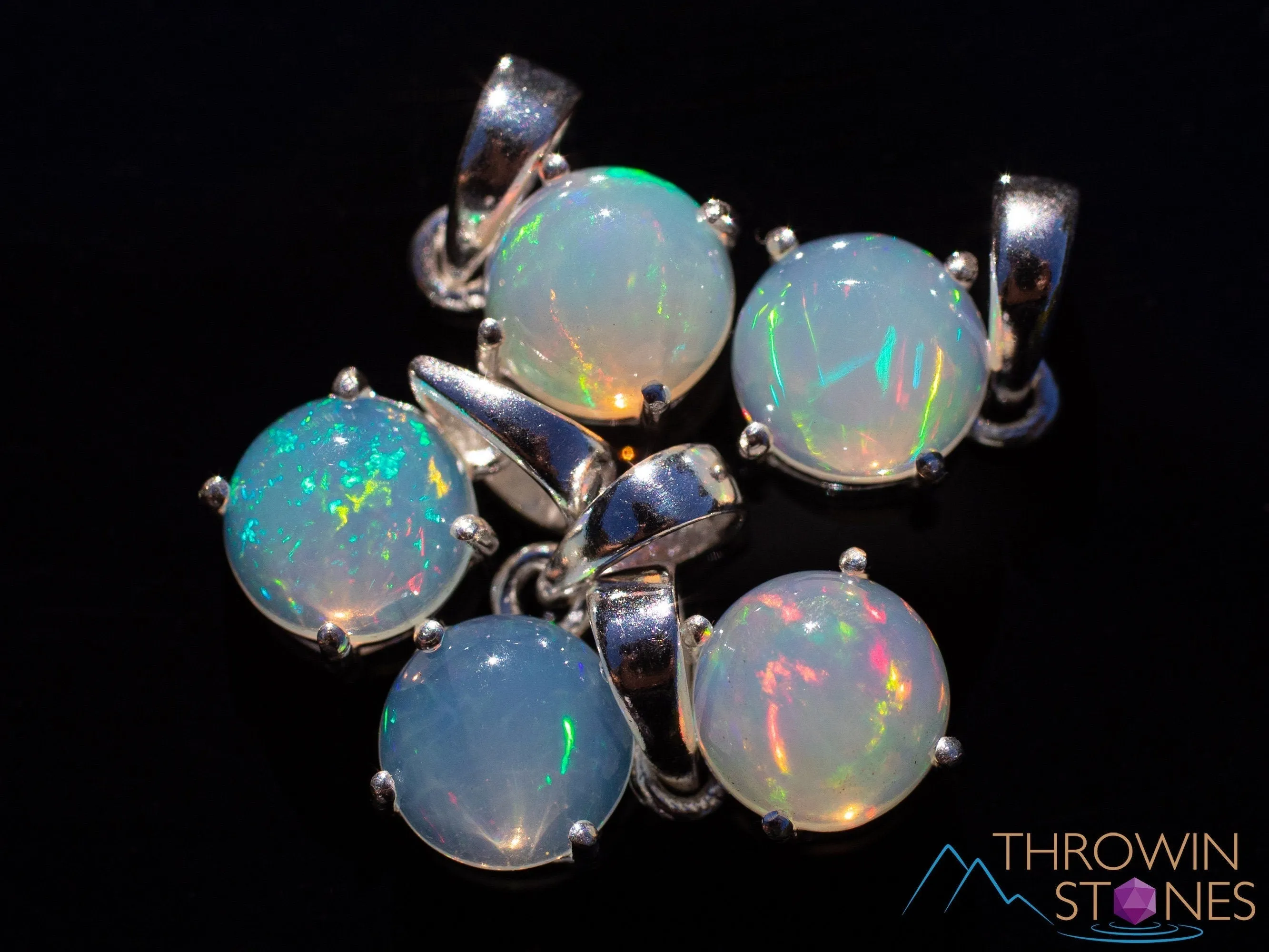 OPAL Pendant - Sterling Silver, Round - Birthstone Jewelry, Opal Cabochon Necklace, Welo Opal, E1933