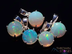 OPAL Pendant - Sterling Silver, Round - Birthstone Jewelry, Opal Cabochon Necklace, Welo Opal, E1933