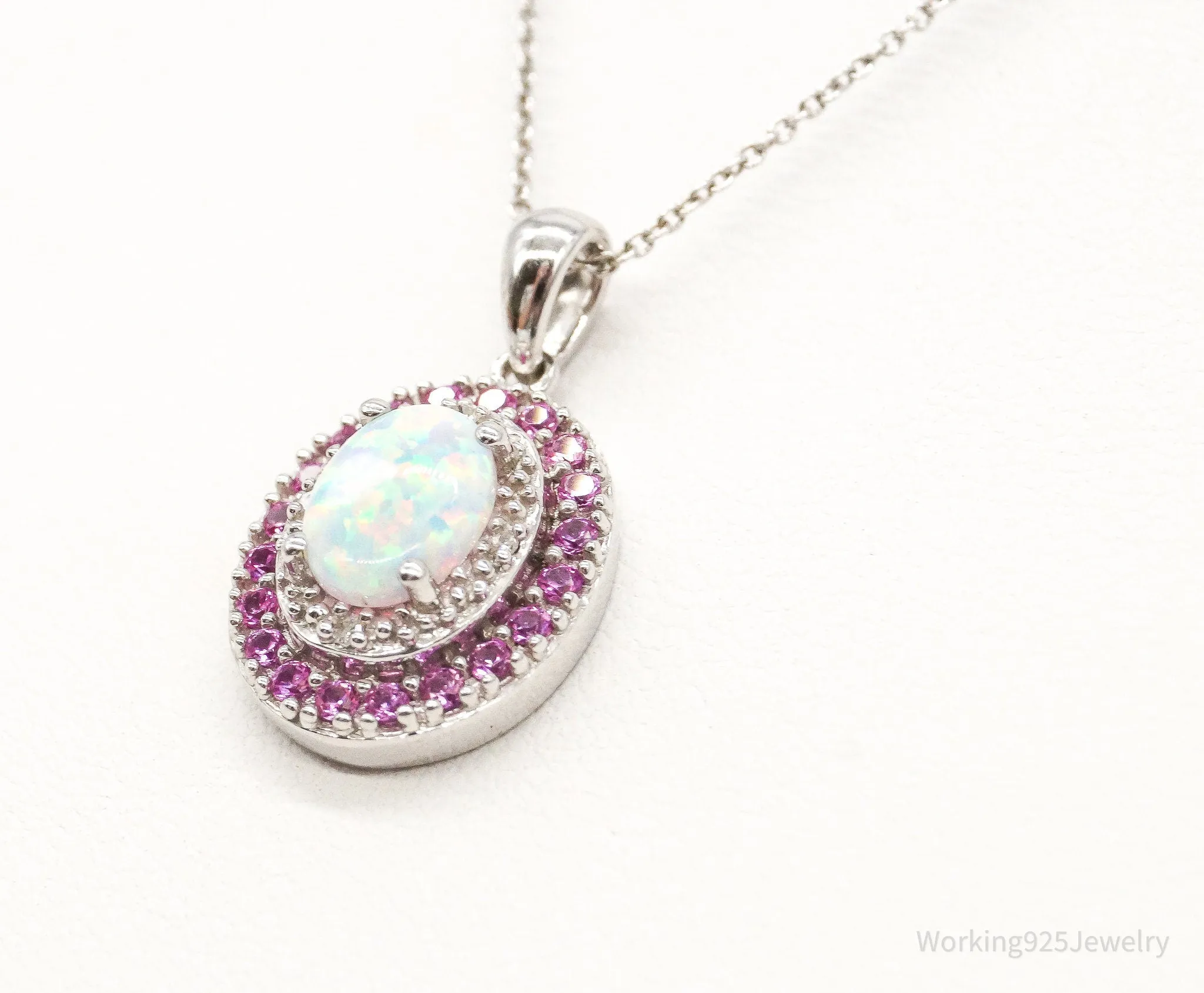 Opal Pink Topaz Cubic Zirconia Sterling Silver Necklace