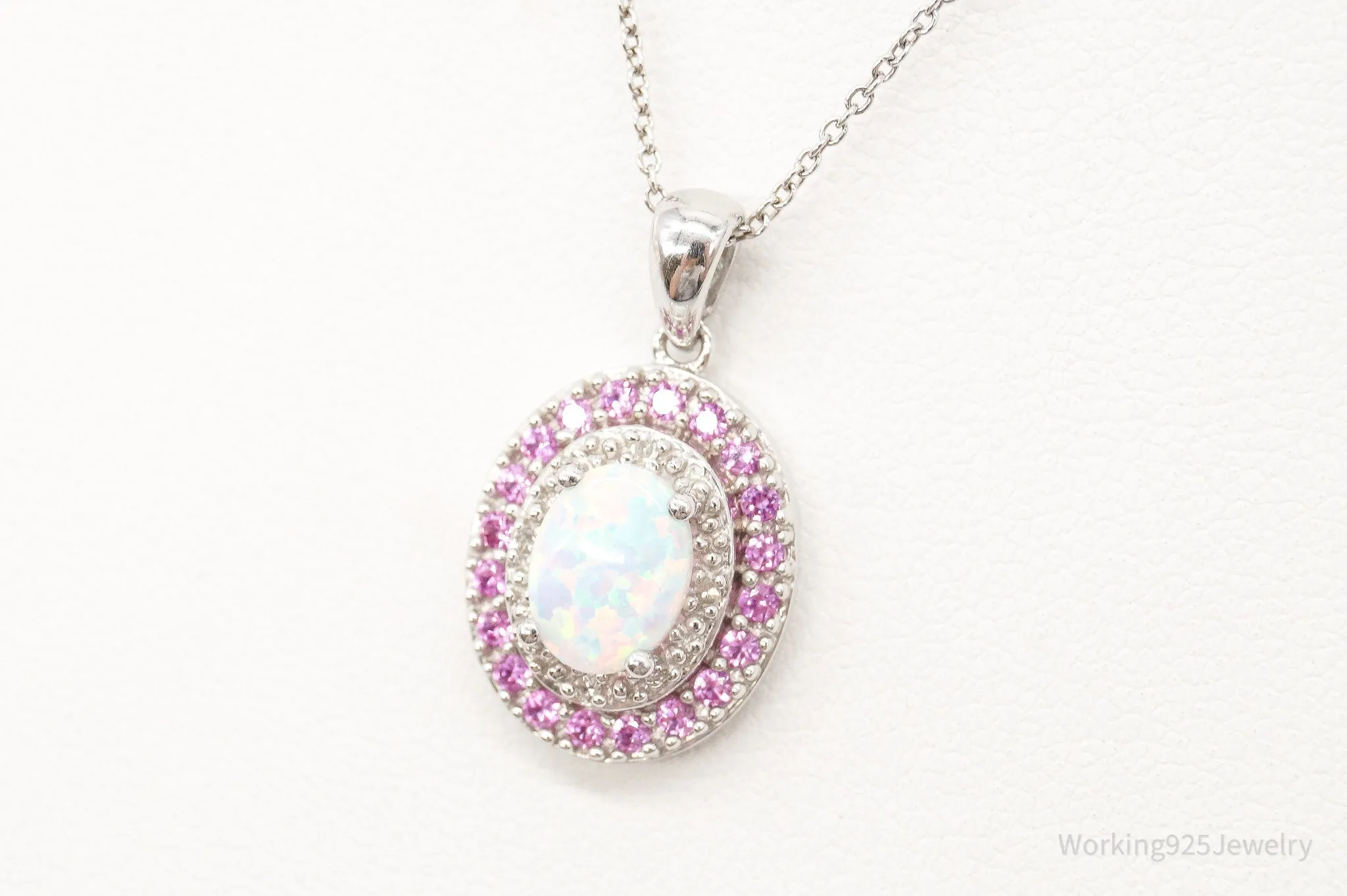 Opal Pink Topaz Cubic Zirconia Sterling Silver Necklace