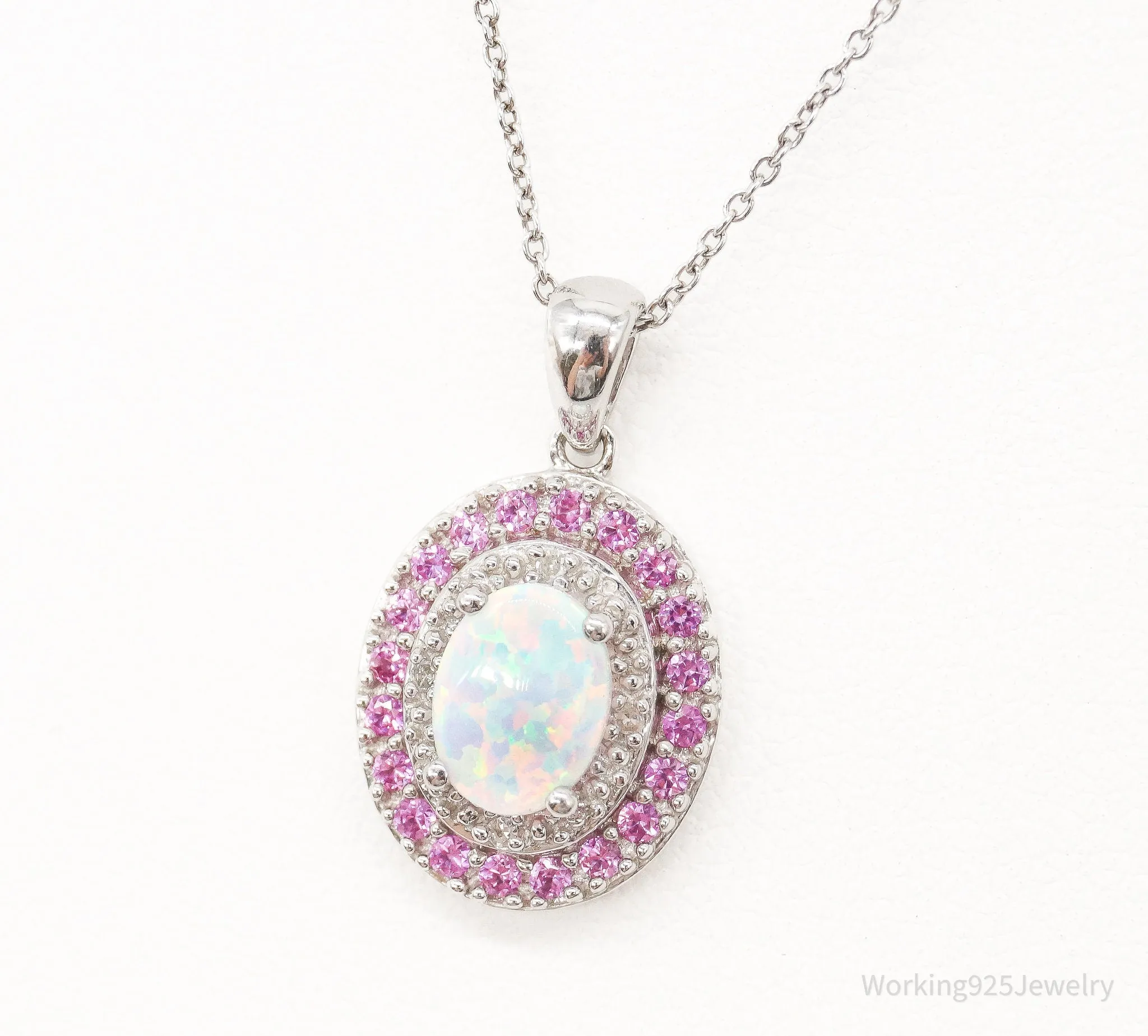 Opal Pink Topaz Cubic Zirconia Sterling Silver Necklace