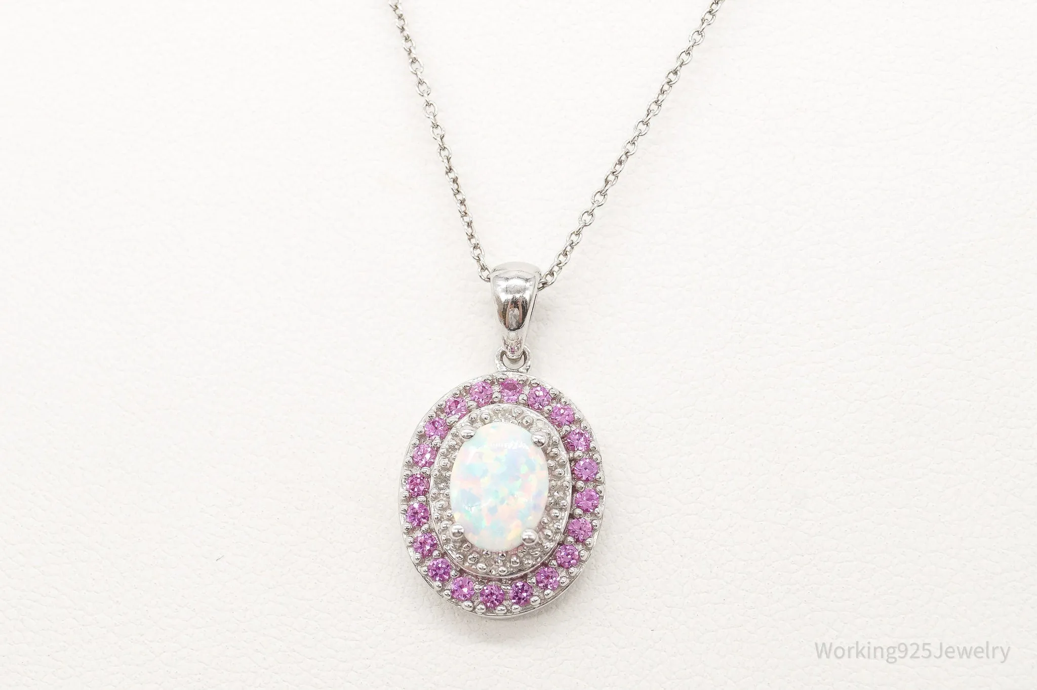 Opal Pink Topaz Cubic Zirconia Sterling Silver Necklace