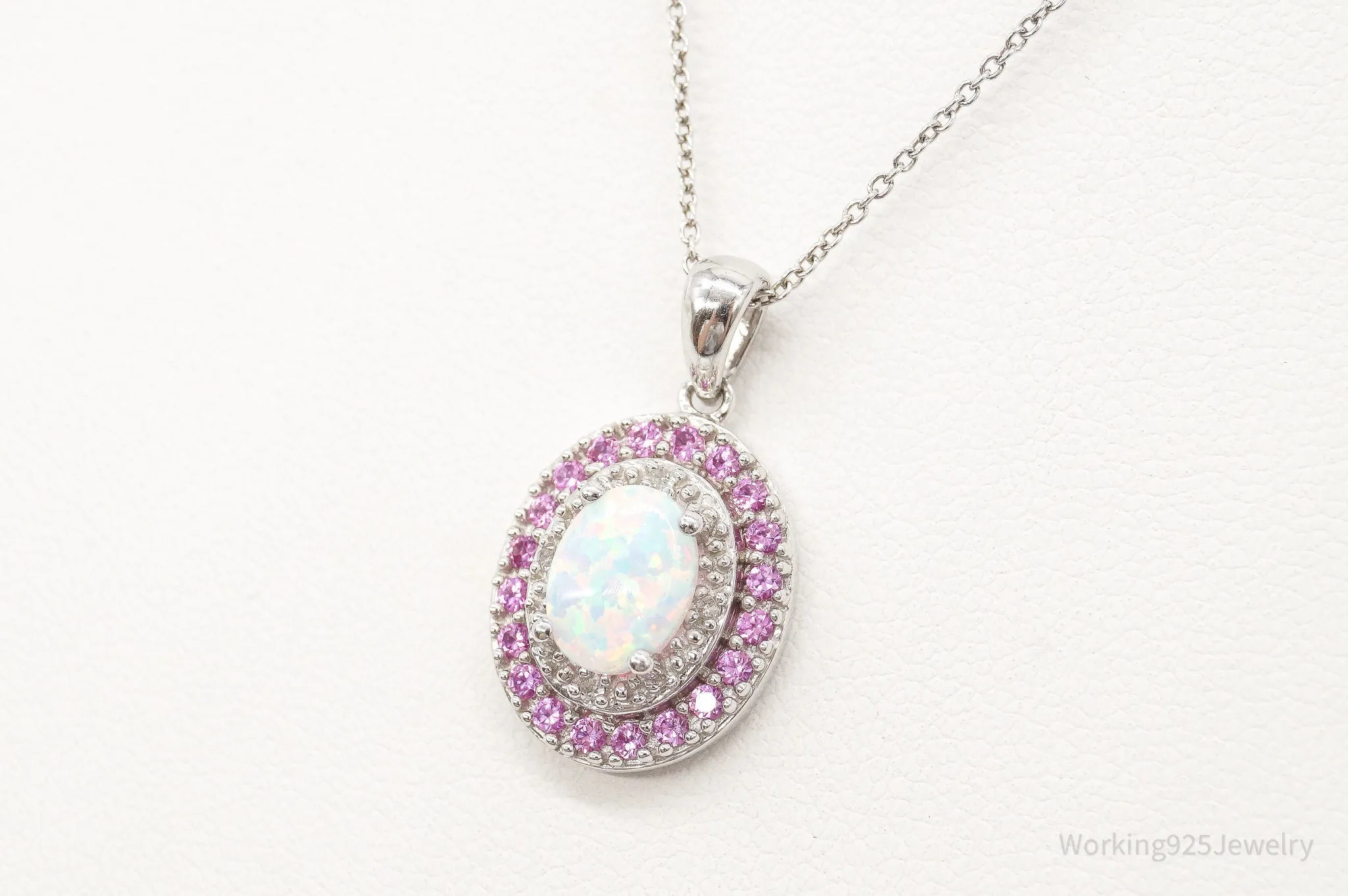 Opal Pink Topaz Cubic Zirconia Sterling Silver Necklace