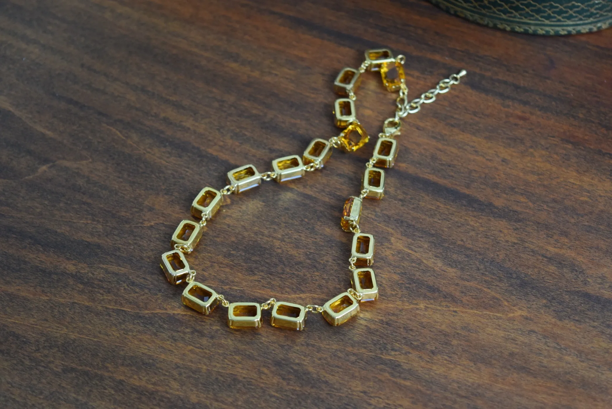 Orange Topaz Swarovski Collet Necklace - Medium Octagon