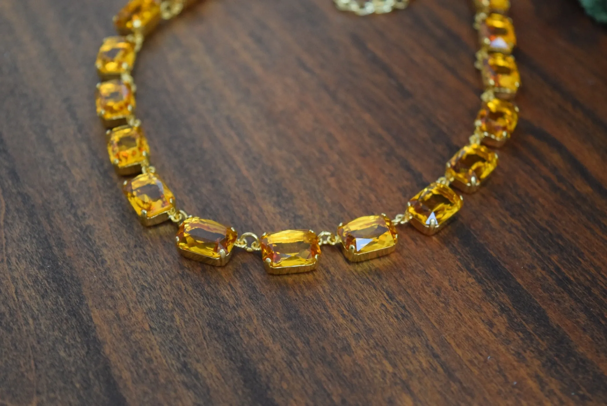 Orange Topaz Swarovski Collet Necklace - Medium Octagon