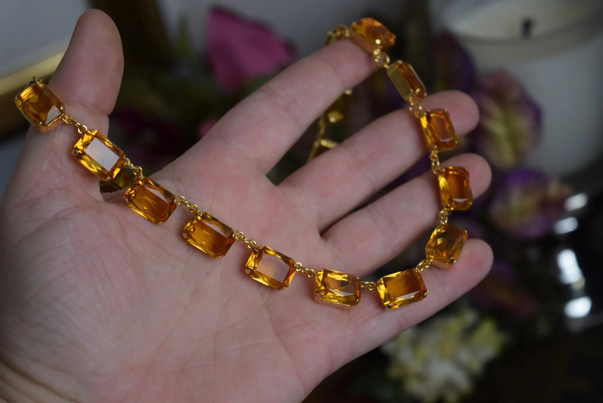 Orange Topaz Swarovski Collet Necklace - Medium Octagon