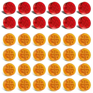 Partsam 36Pcs 2.5" Round Led Clearance and Side Marker Lights Kit 13 Diodes (24Pcs Amber  12 pcs Red)Truck Trailer Rv Flush Mount Waterproof 12V Sealed, 2.5 Round Led Marker Lights