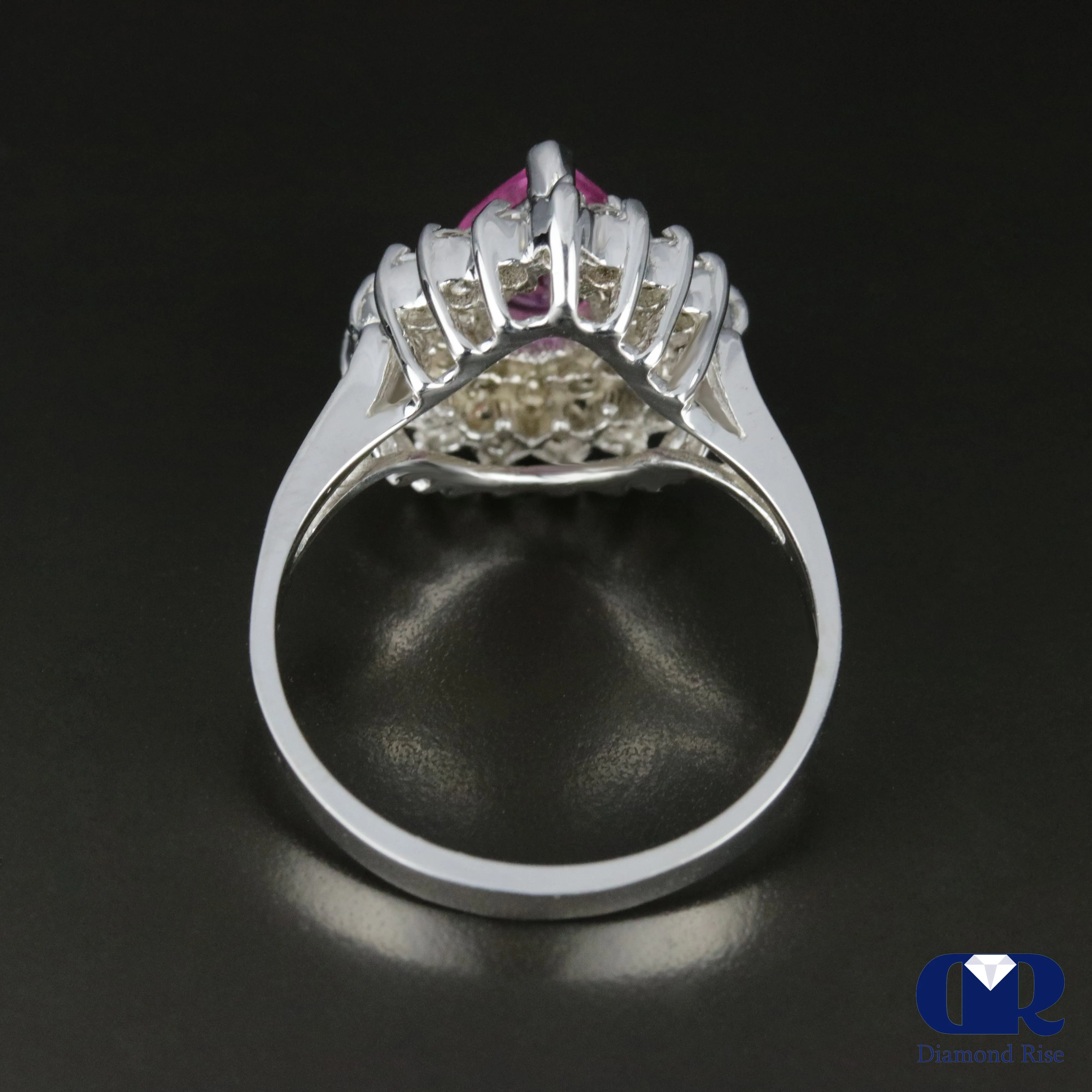 Pear Shaped Pink Sapphire & Diamond Double Halo Ring I4K Gold