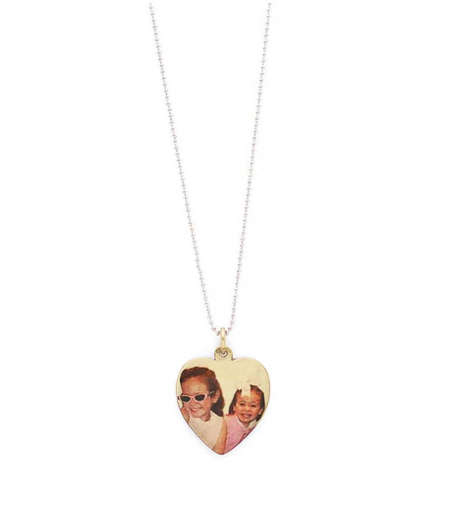 Personalized Gold Heart Shaped Picture Pendant on White Topaz "by the Yard" type Chain