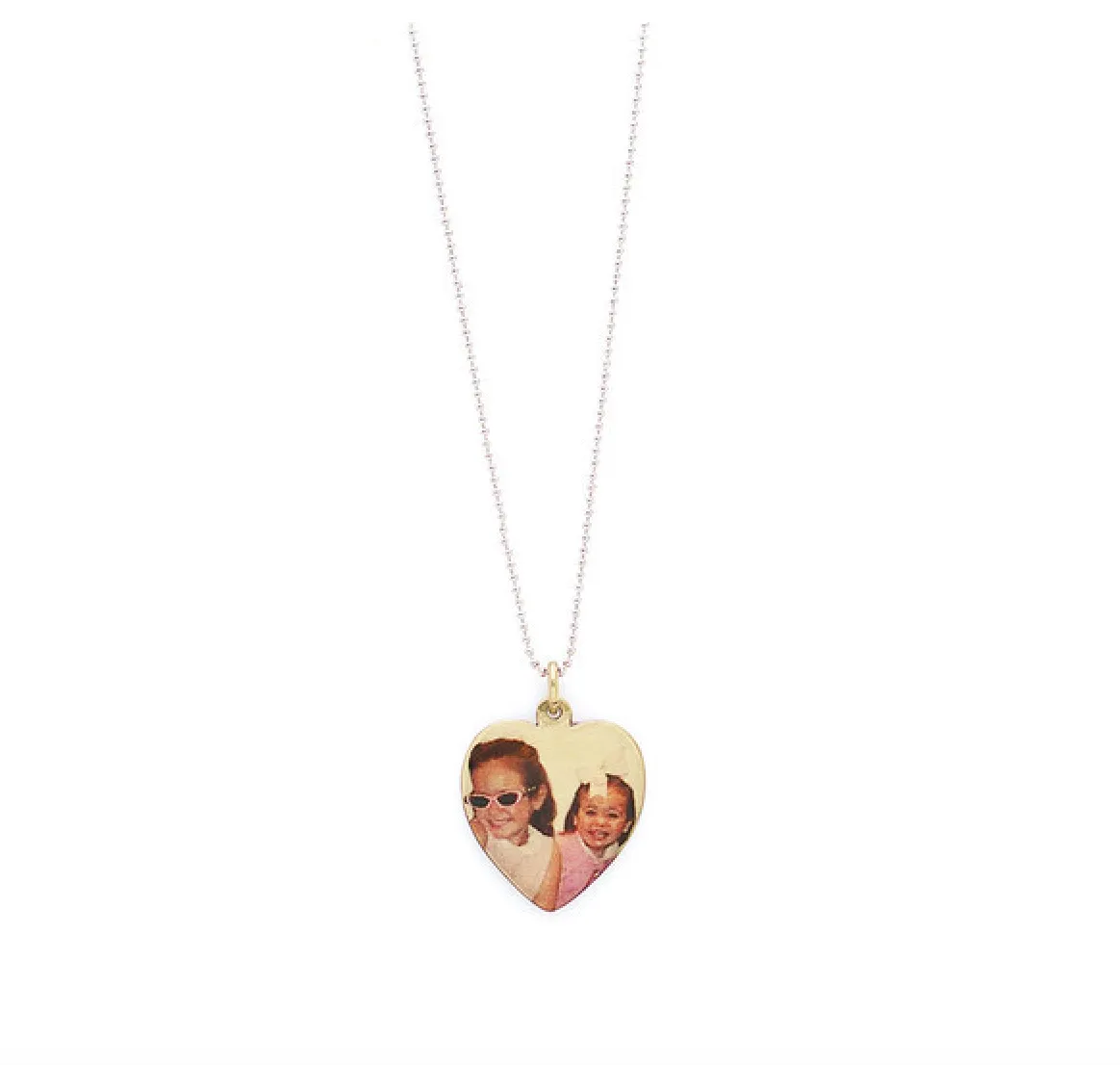 Personalized Gold Heart Shaped Picture Pendant on White Topaz "by the Yard" type Chain