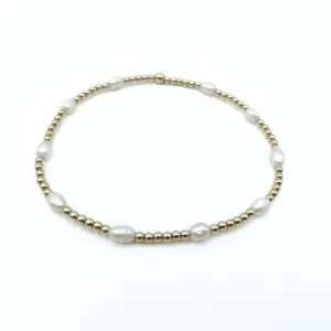 Petite Patterned Rice Pearl Bracelet with 14k Gold-Filled Beads