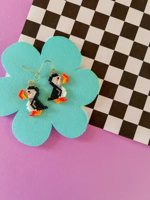 Petunia Puffin Earrings | Beaded Earrings