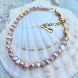 PINK BAROQUE PEARL WATERPROOF 18K GOLD BRACELET