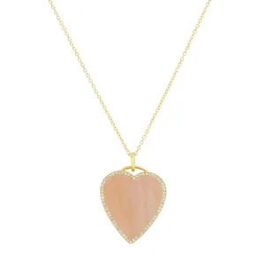 Pink Opal Inlay Heart Necklace with Diamonds