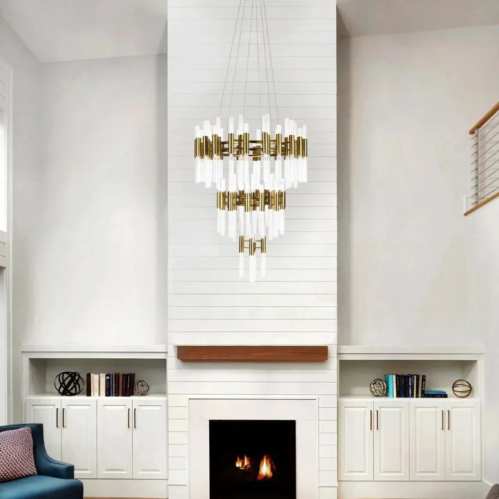 Post-modern Simple Light Luxury 3-Tier Round Glass Tubes Chandelier