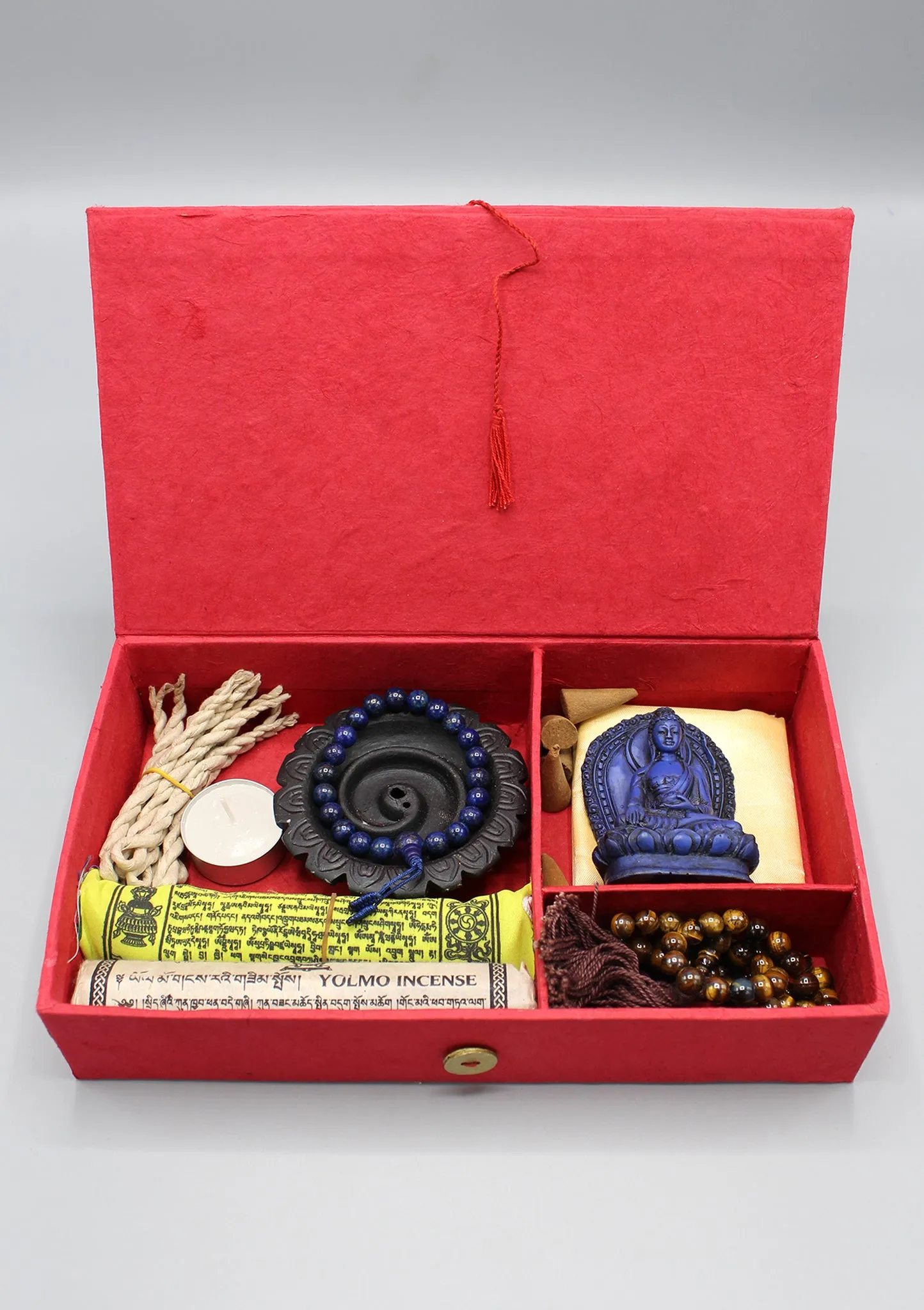 Prayer Flags, Prayer Beads and Incense Buddhist Om Mani Travel Gift Box