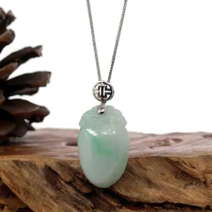 "Shou Tao" (Longevity Peach) Natural Light green Jadeite Jade, Necklace With Silver Bail