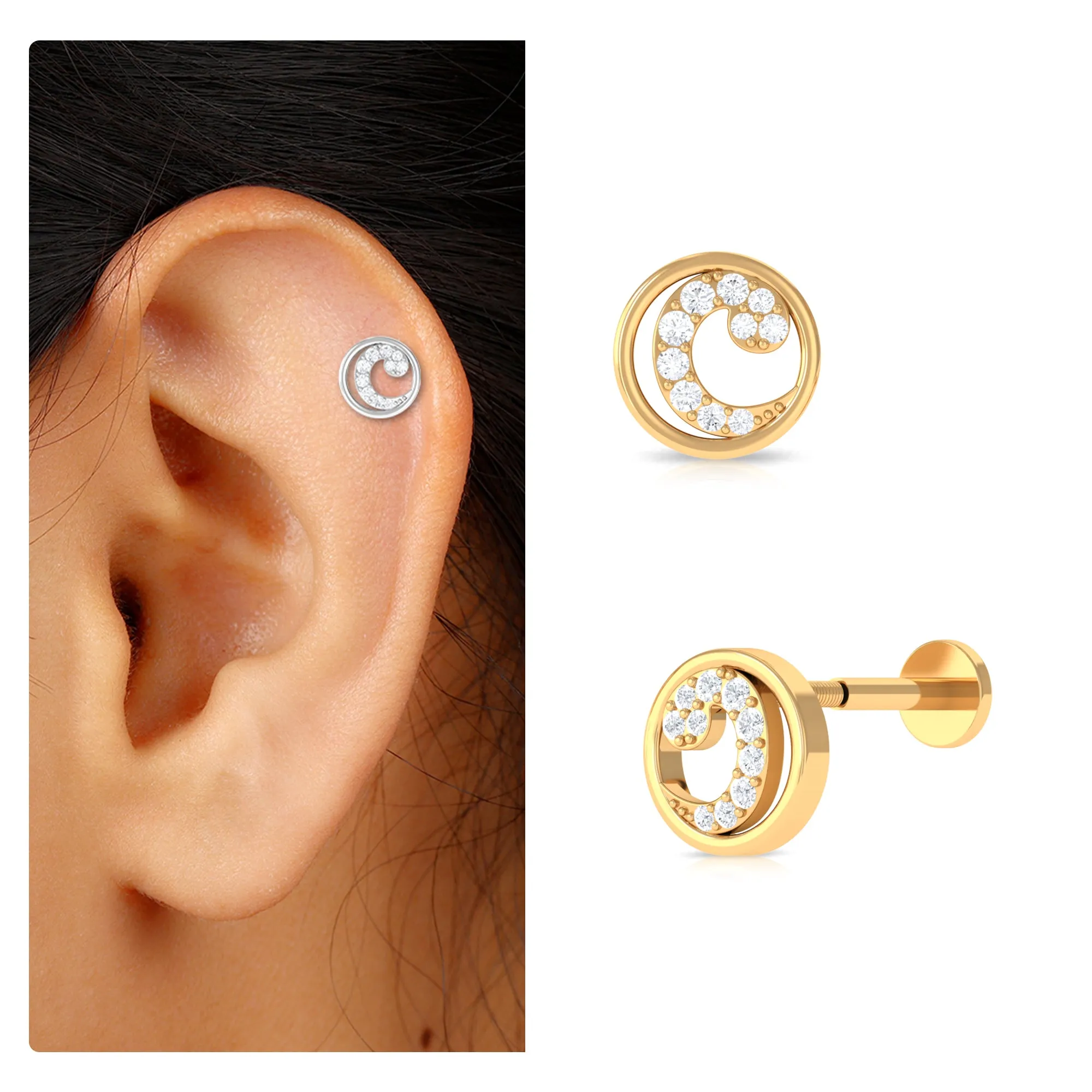 Real Diamond Circle Earring for Cartilage Piercing