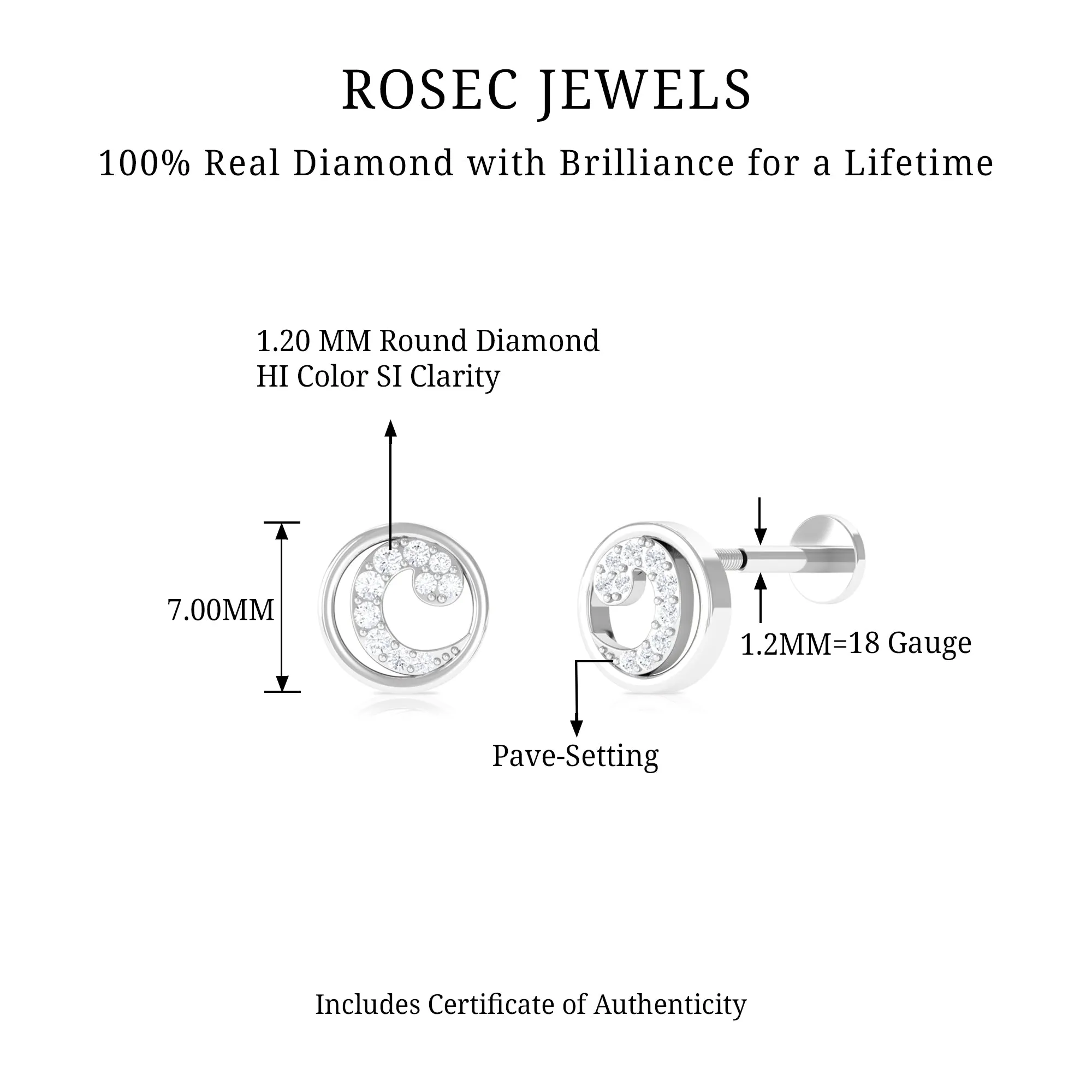 Real Diamond Circle Earring for Cartilage Piercing