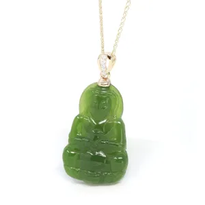 RealJade® 14K Yellow Gold Genuine Nephrite Green Jade Guanyin Pendant Necklace