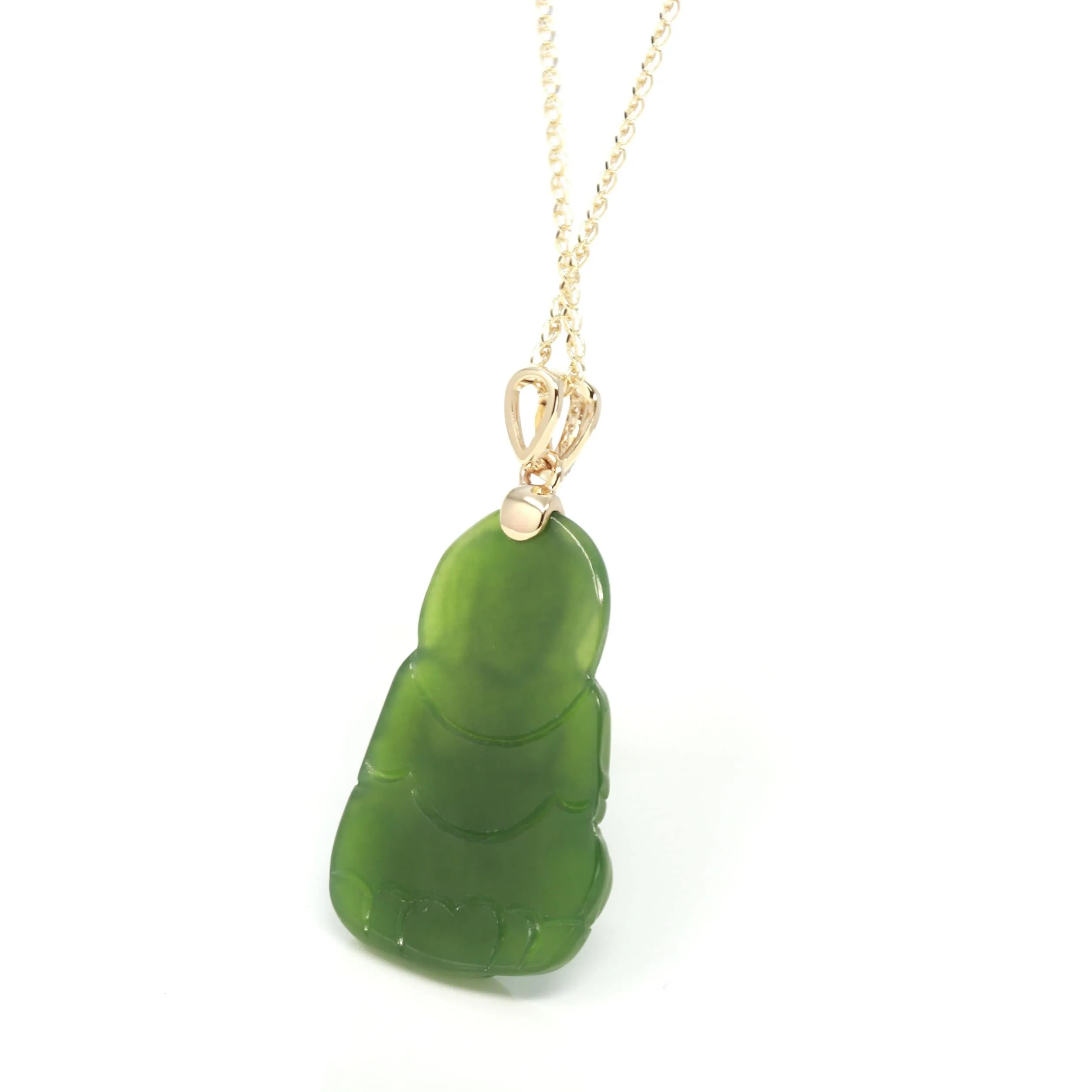 RealJade® 14K Yellow Gold Genuine Nephrite Green Jade Guanyin Pendant Necklace