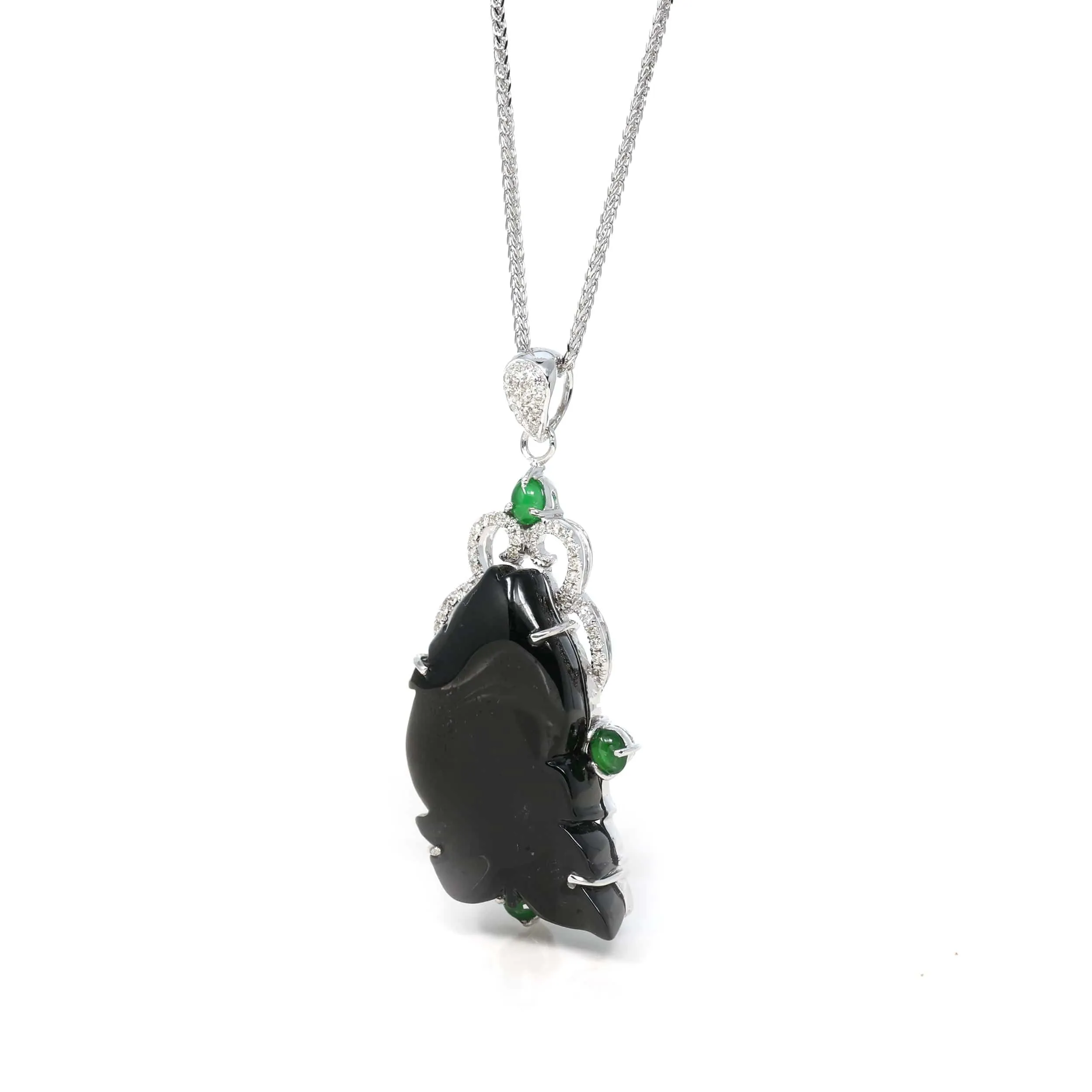 RealJade® Co. 18k Genuine Burmese Black Jadeite Jade "å¹´å¹´æœ‰ä½®œ Fish Pendant Necklace