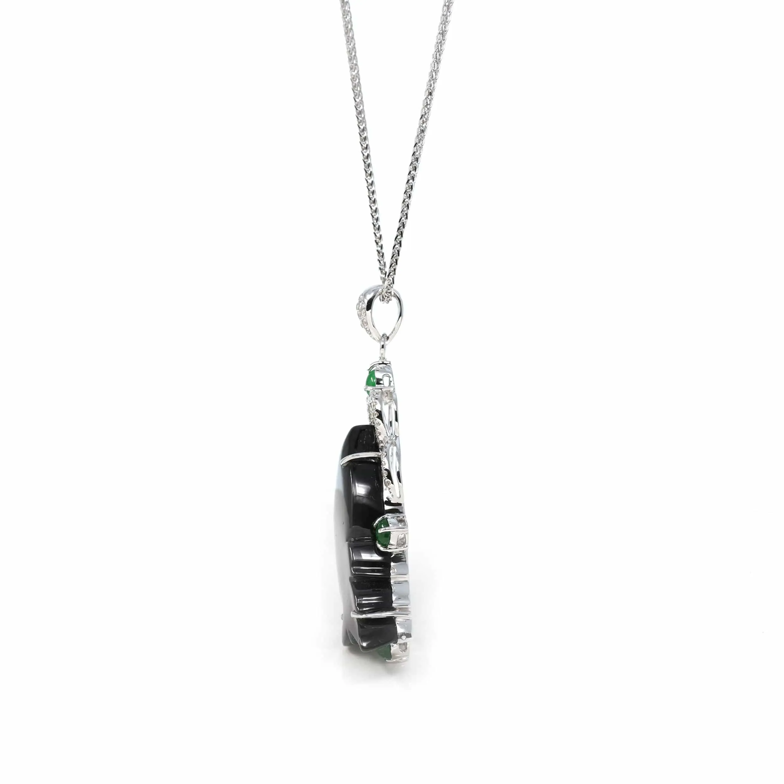 RealJade® Co. 18k Genuine Burmese Black Jadeite Jade "å¹´å¹´æœ‰ä½®œ Fish Pendant Necklace