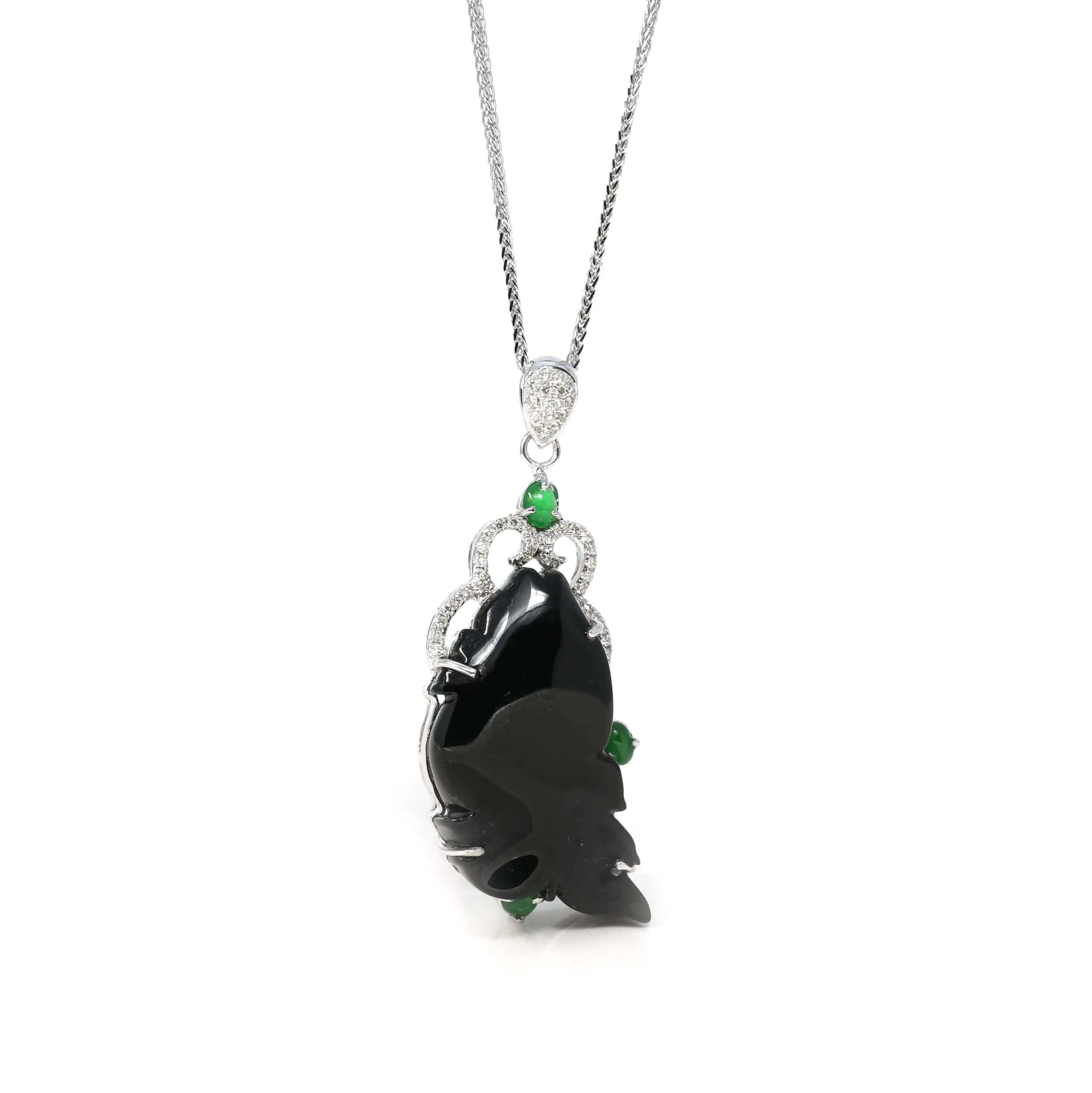 RealJade® Co. 18k Genuine Burmese Black Jadeite Jade "å¹´å¹´æœ‰ä½®œ Fish Pendant Necklace