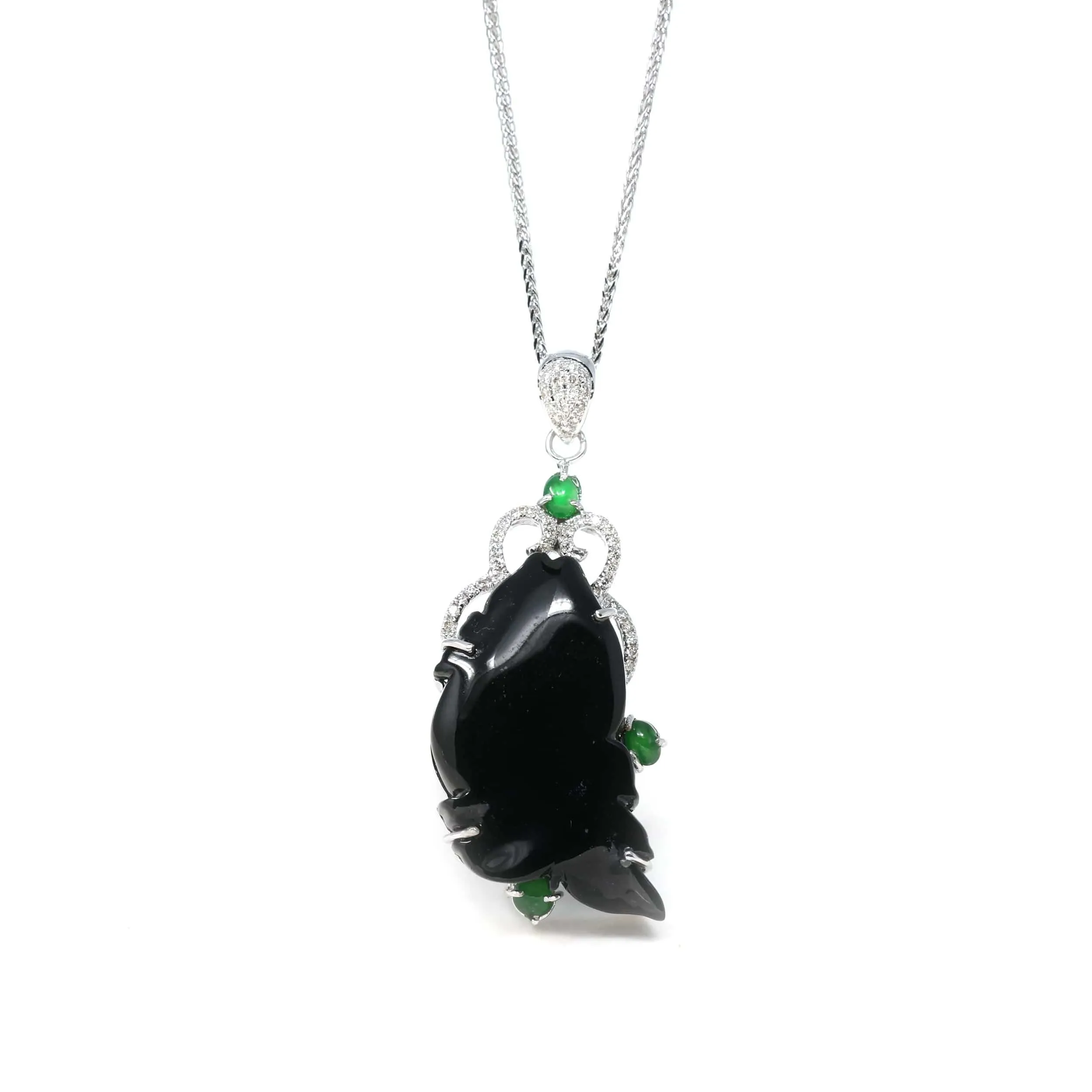 RealJade® Co. 18k Genuine Burmese Black Jadeite Jade "å¹´å¹´æœ‰ä½®œ Fish Pendant Necklace