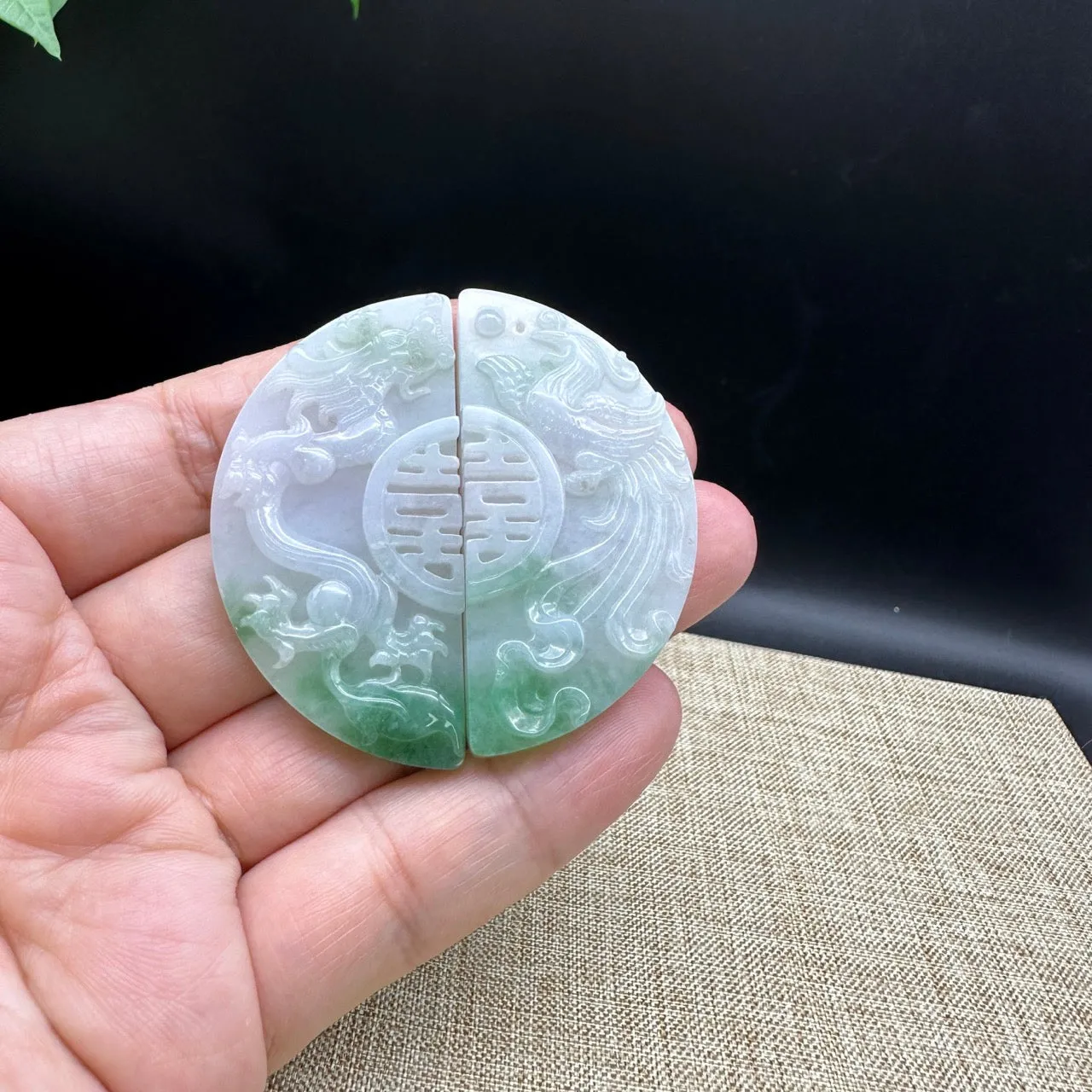 RealJade® Co. Genuine Jadeite Jade Dragon & Phoenix Pendant Necklace