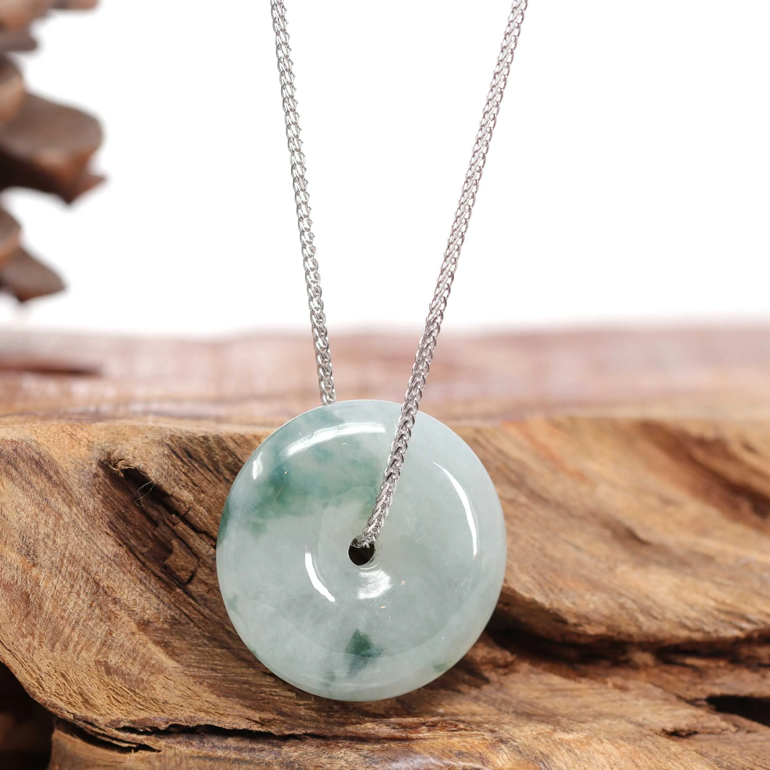 RealJade® Co. "Good Luck Button" Necklace Ice Blue Green Jadeite Jade Lucky KouKou Pendant Necklace