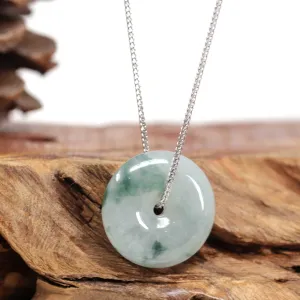 RealJade® Co. "Good Luck Button" Necklace Ice Blue Green Jadeite Jade Lucky KouKou Pendant Necklace