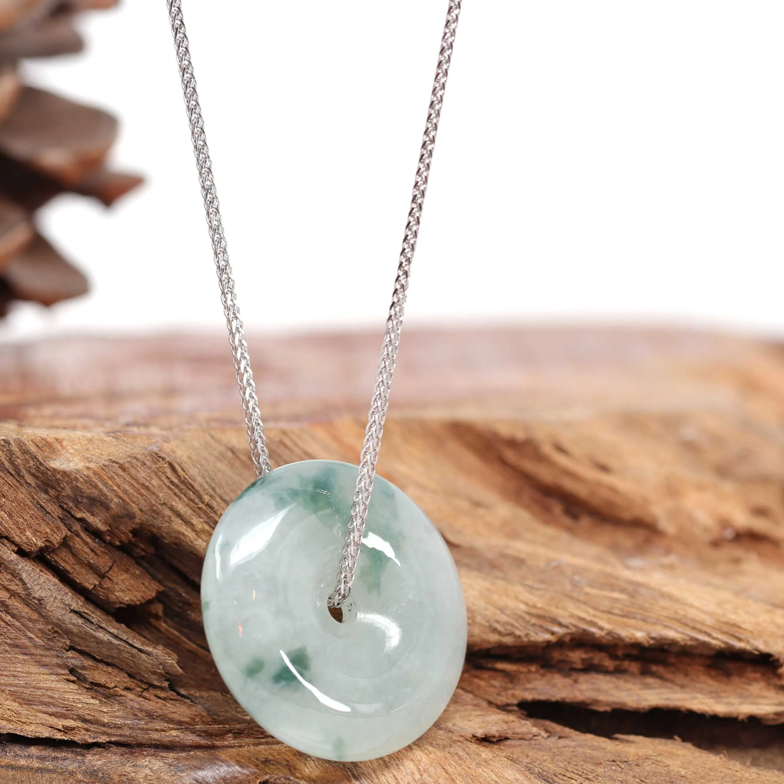 RealJade® Co. "Good Luck Button" Necklace Ice Blue Green Jadeite Jade Lucky KouKou Pendant Necklace