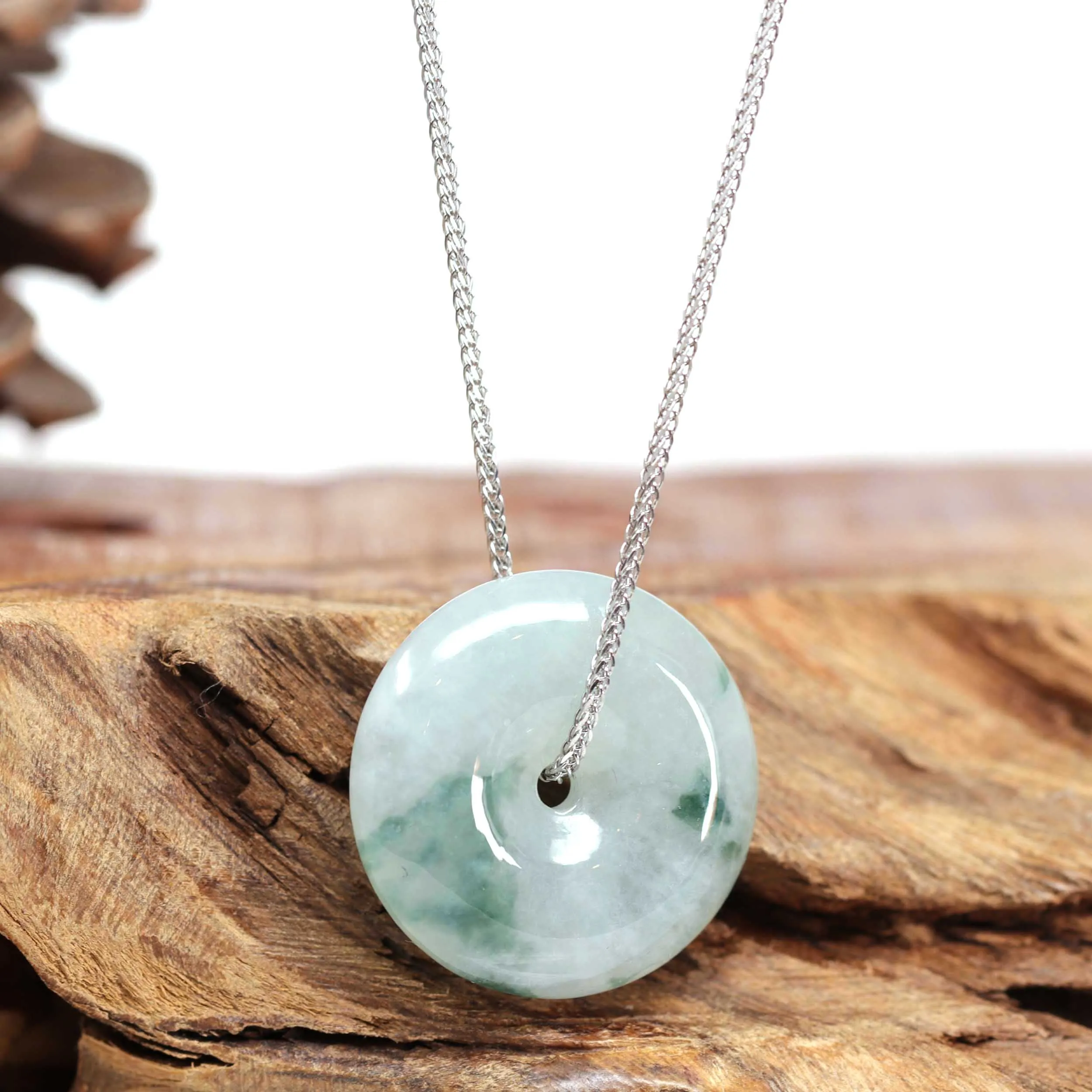 RealJade® Co. "Good Luck Button" Necklace Ice Blue Green Jadeite Jade Lucky KouKou Pendant Necklace