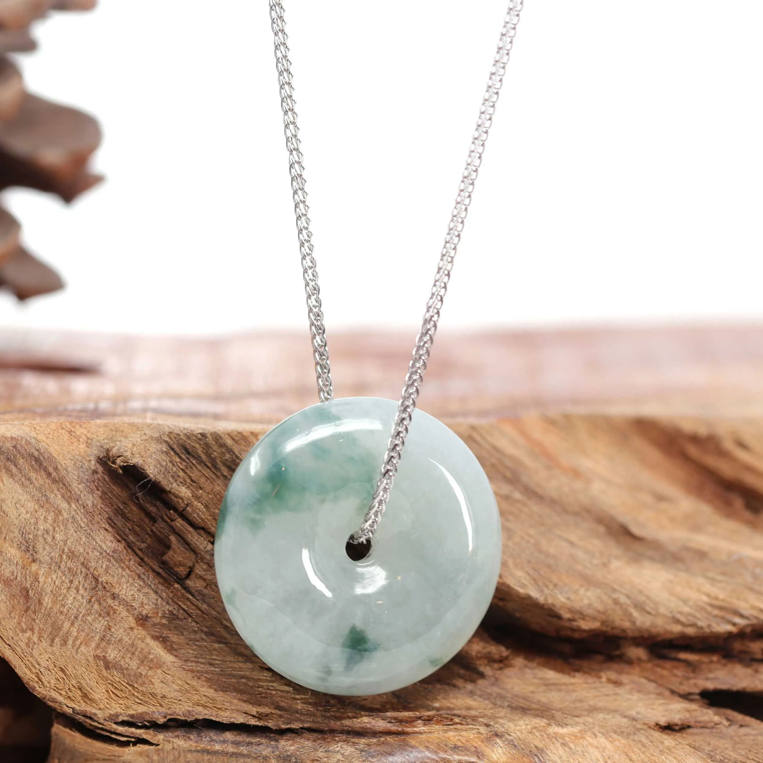 RealJade® Co. "Good Luck Button" Necklace Ice Blue Green Jadeite Jade Lucky KouKou Pendant Necklace