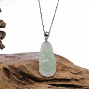 RealJade® Co. "Laughing Buddha" Genuine Green Jadeite Jade Buddha Pendant Necklace With Strong Silver  Bail