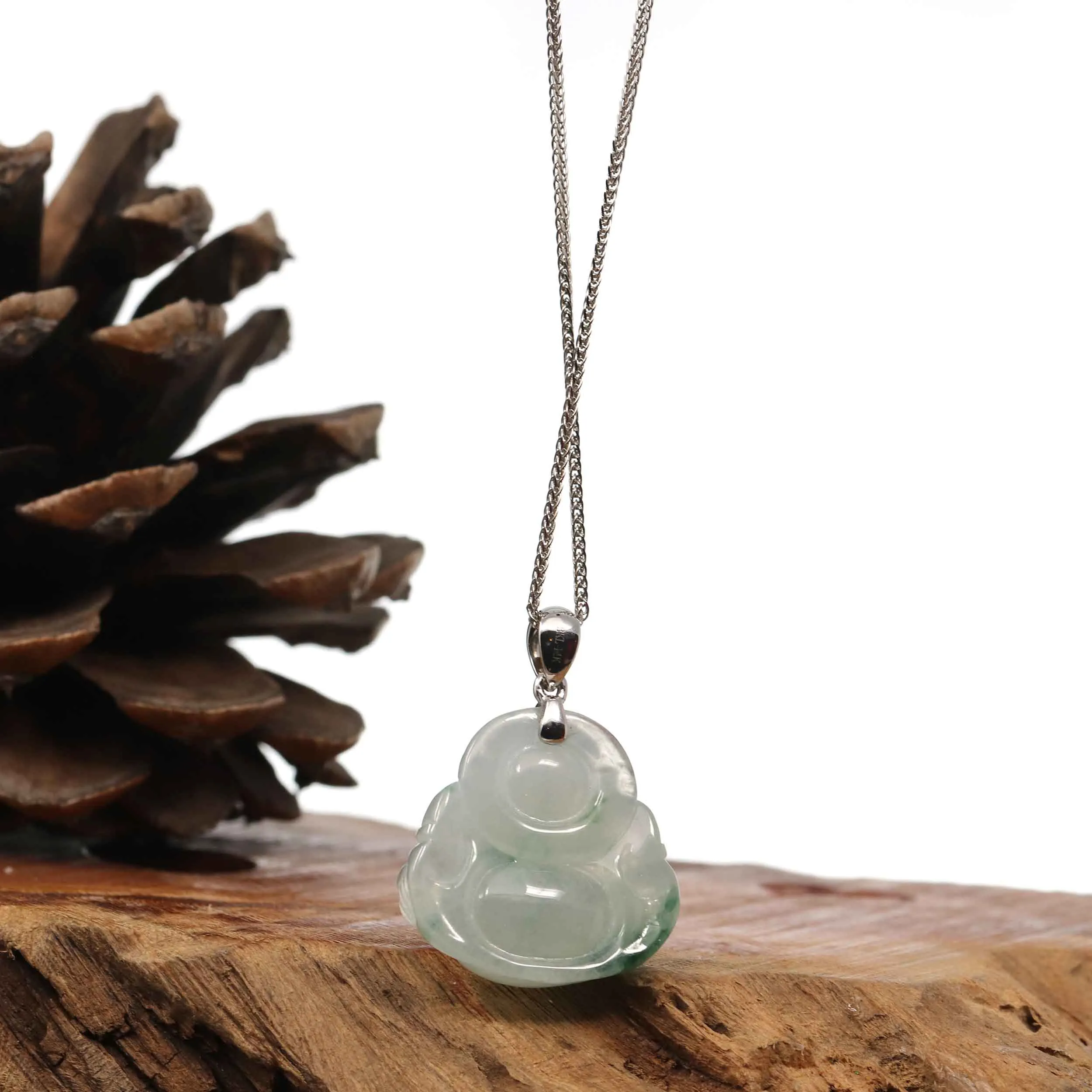 RealJade® Co. "Laughing Buddha" Genuine Ice Blue-green Jadeite Buddha Pendant Necklace