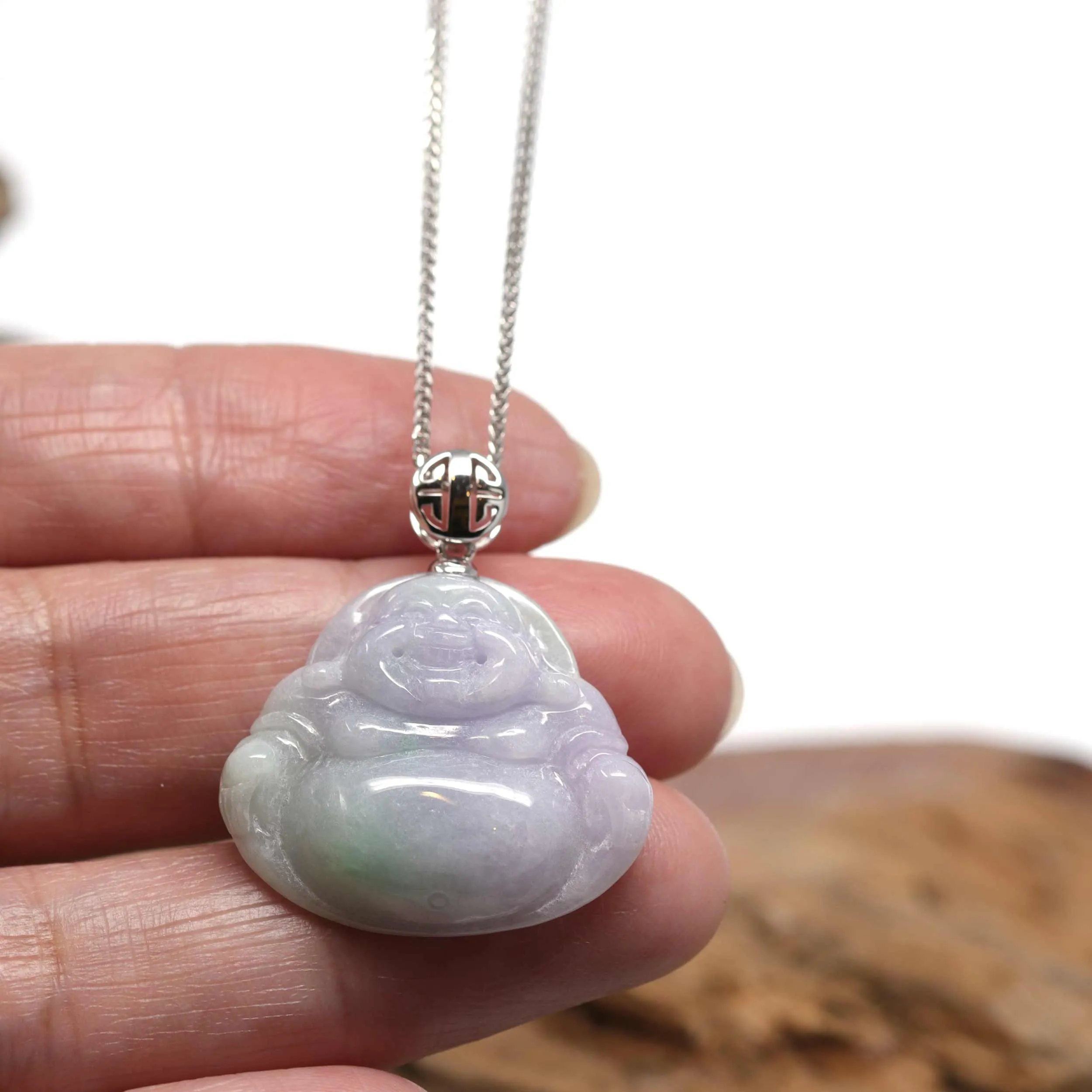 RealJade® "Laughing Buddha" Genuine Lavender Jadeite Jade Buddha Pendant Necklace