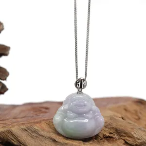 RealJade® "Laughing Buddha" Genuine Lavender Jadeite Jade Buddha Pendant Necklace