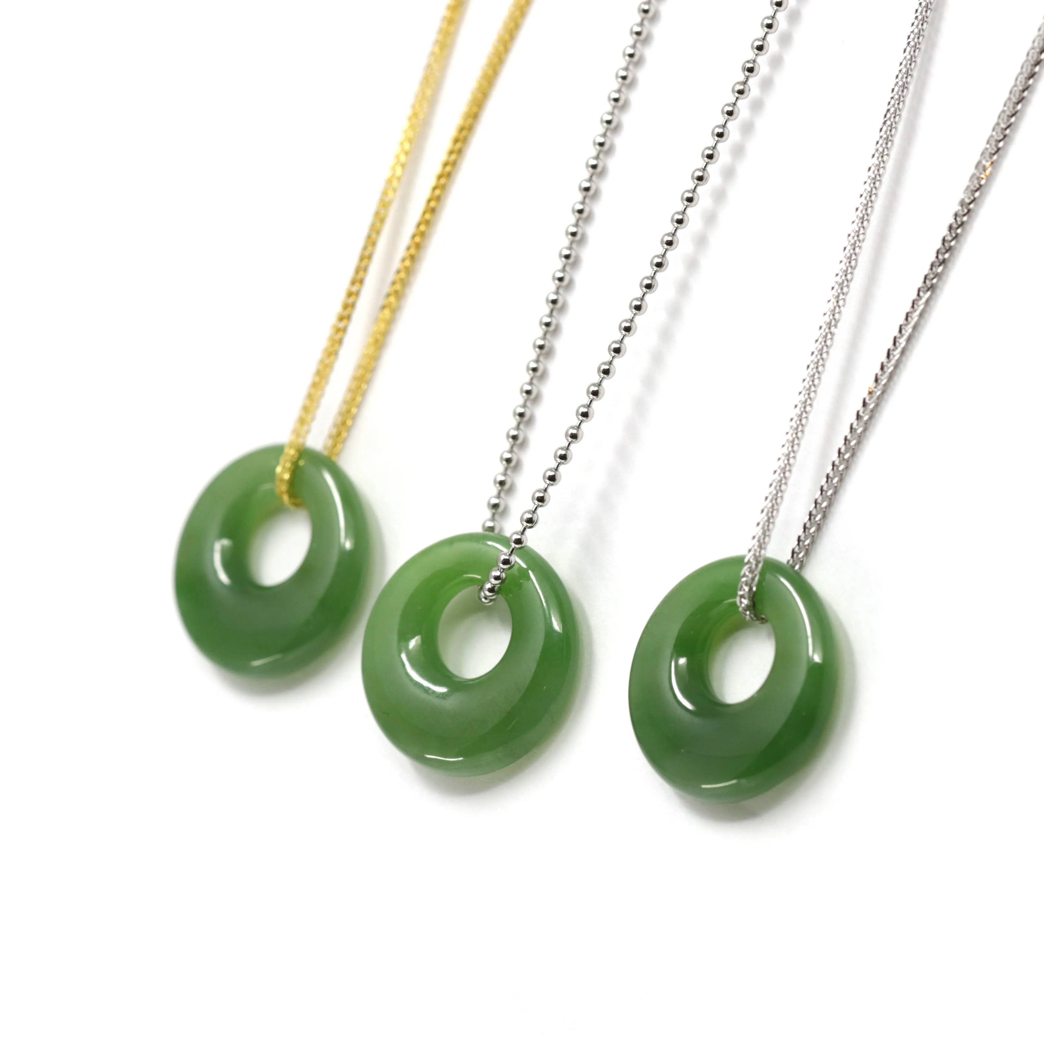 RealJade® "Lucky Button" Genuine He Tian Nephrite Green Jade Circle Pendant Necklace